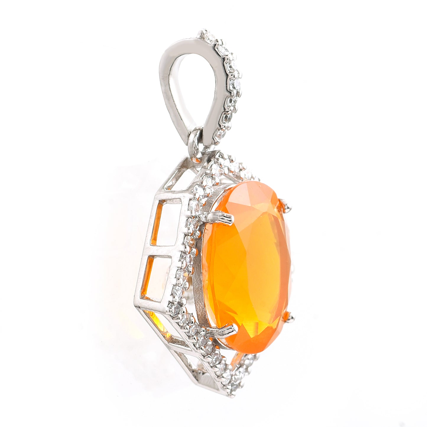 1.76 Ct Oval Fire Opal 950 Platinum Pendant