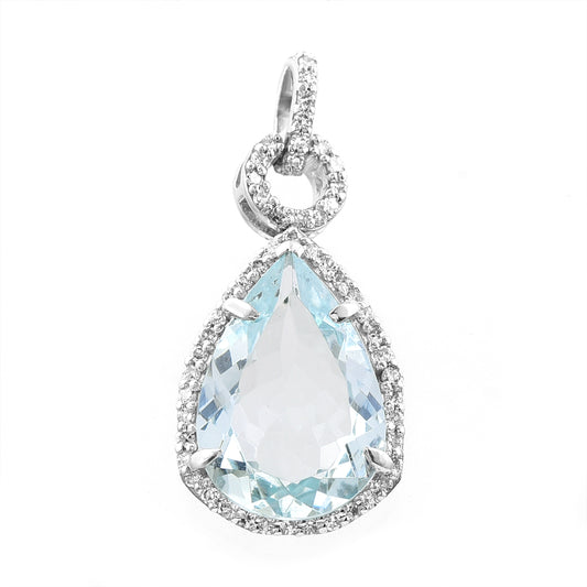 2.92 Ct Pear Mixed Cut Natural Aquamarine 950 Platinum Pendant