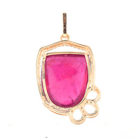 11.32 Ct Fancy Cabochon Cut Natural Rubellite 14K Gold Pendant