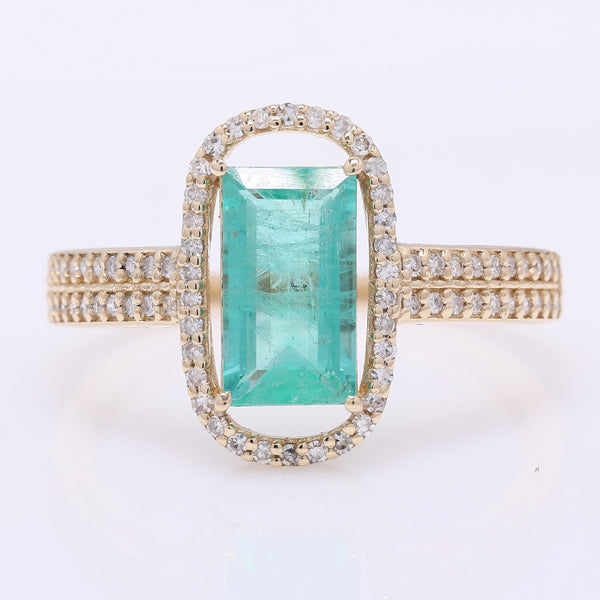 1.38 Ct Octagon Step Cut Natural Emerald 14K Gold Ring