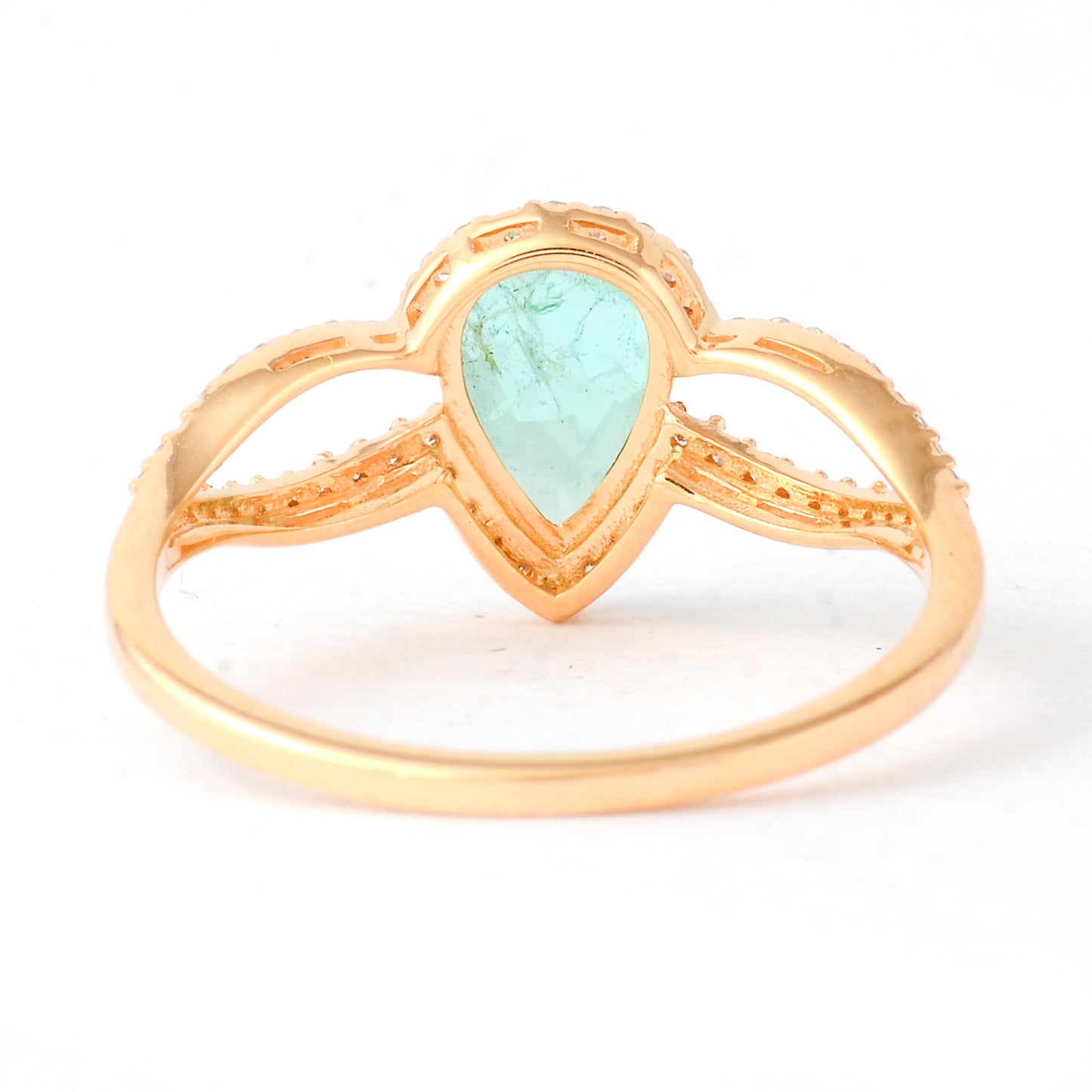 0.79 Ct Pear Mixed Cut Natural Emerald 14K Gold Ring