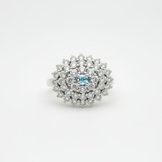 1.28 Ct Round Swiss Blue Topaz, Cubic Zirconia 925 Sterling Silver Ring