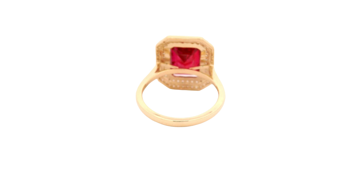 6.50 Ct Octagon Lab Grown Ruby 14K Gold Ring