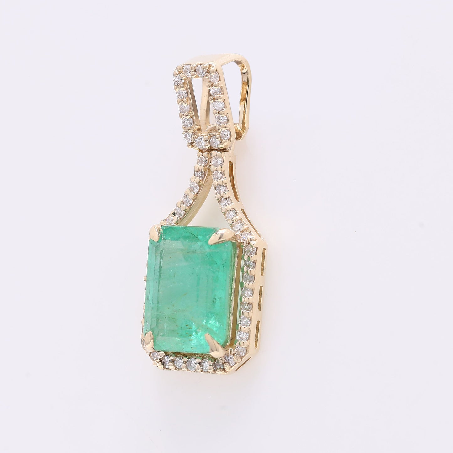1.82 Ct Octagon Step Cut Natural Emerald 14K Gold Pendant