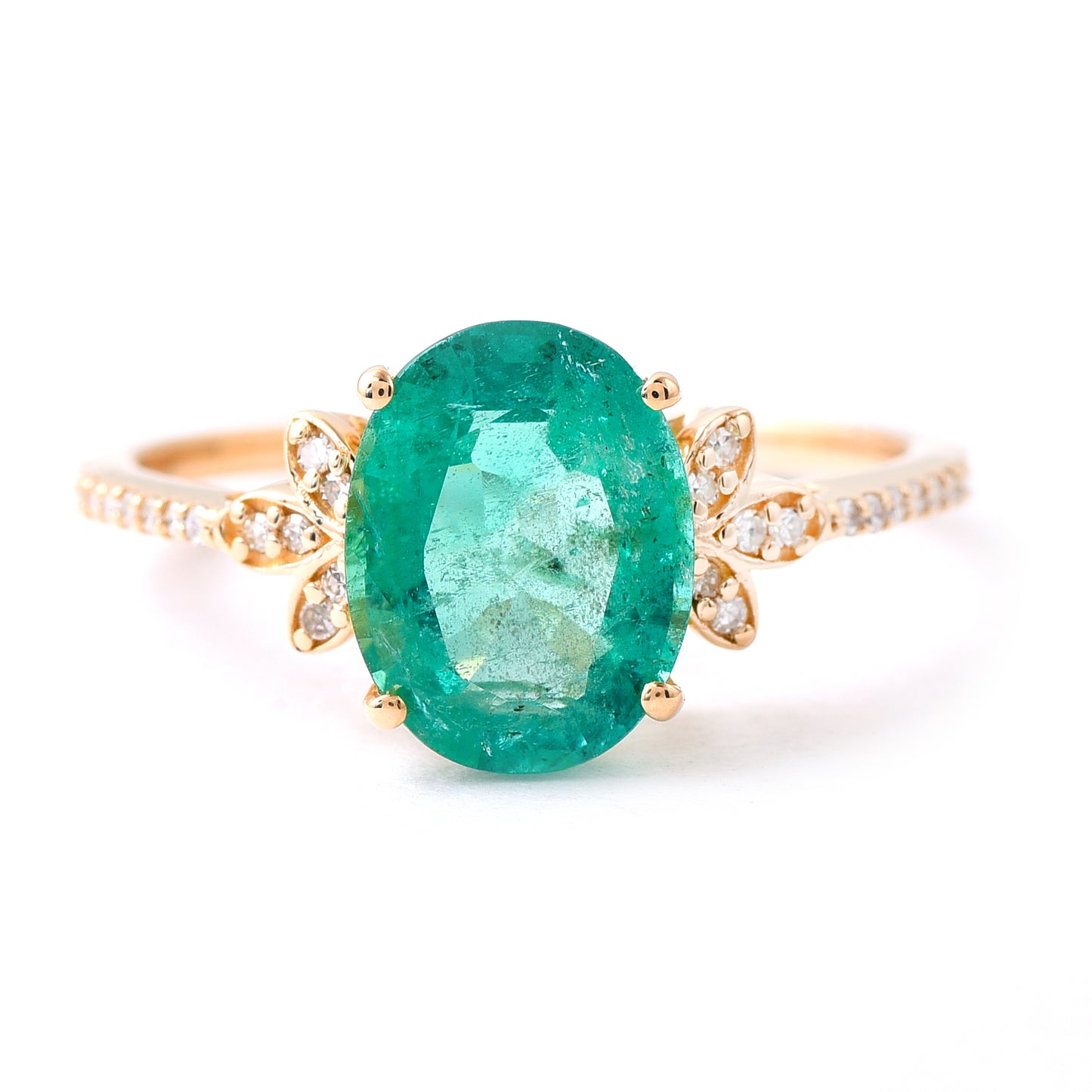 2.07 Ct Oval Mixed Cut Natural Emerald 14K Gold Ring