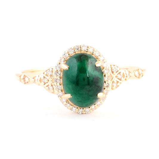 1.45 Ct Oval Cabochon Natural Beryl Emerald 14K Gold Ring