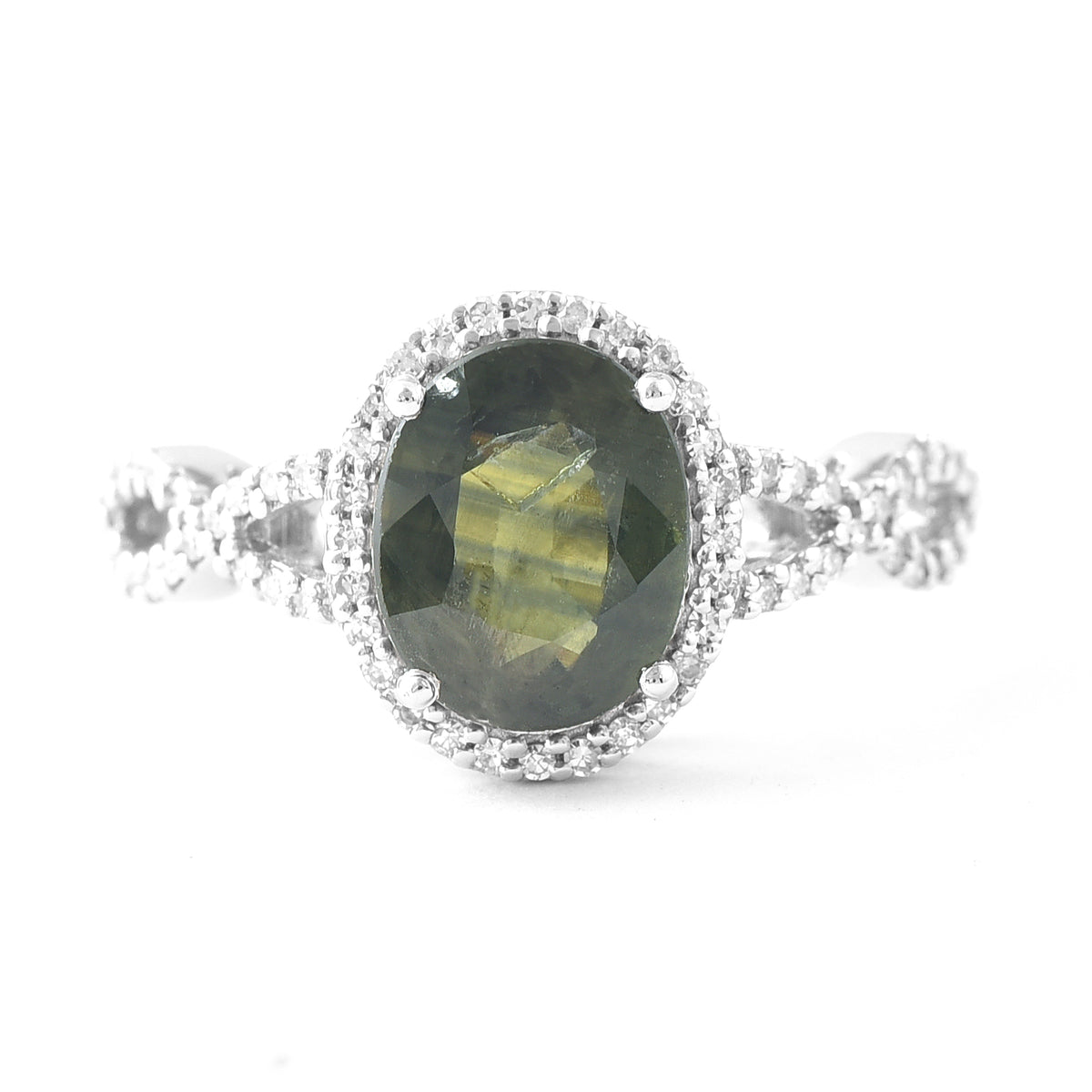 2.82 Ct Oval Mixed Cut Natural Green Sapphire 950 Platinum Ring