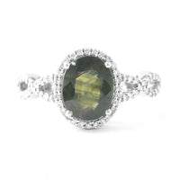 2.82 Ct Oval Mixed Cut Natural Green Sapphire 950 Platinum Ring