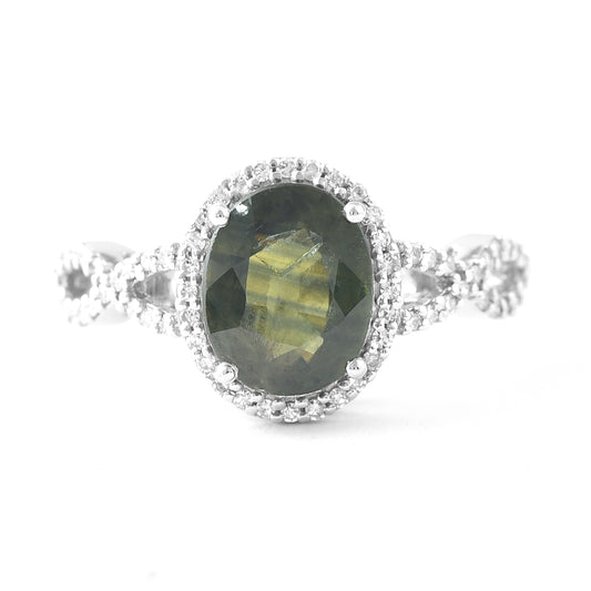 2.82 Ct Oval Mixed Cut Natural Green Sapphire 950 Platinum Ring