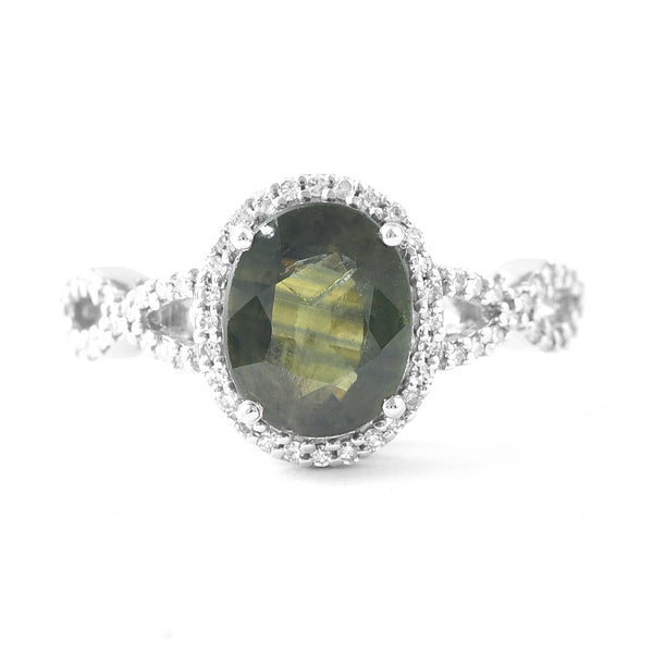 2.82 Ct Oval Mixed Cut Natural Green Sapphire 950 Platinum Ring