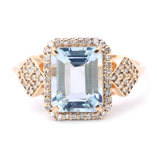 2.22 Ct Octagon Step Cut Natural Aquamarine 14K Gold Ring