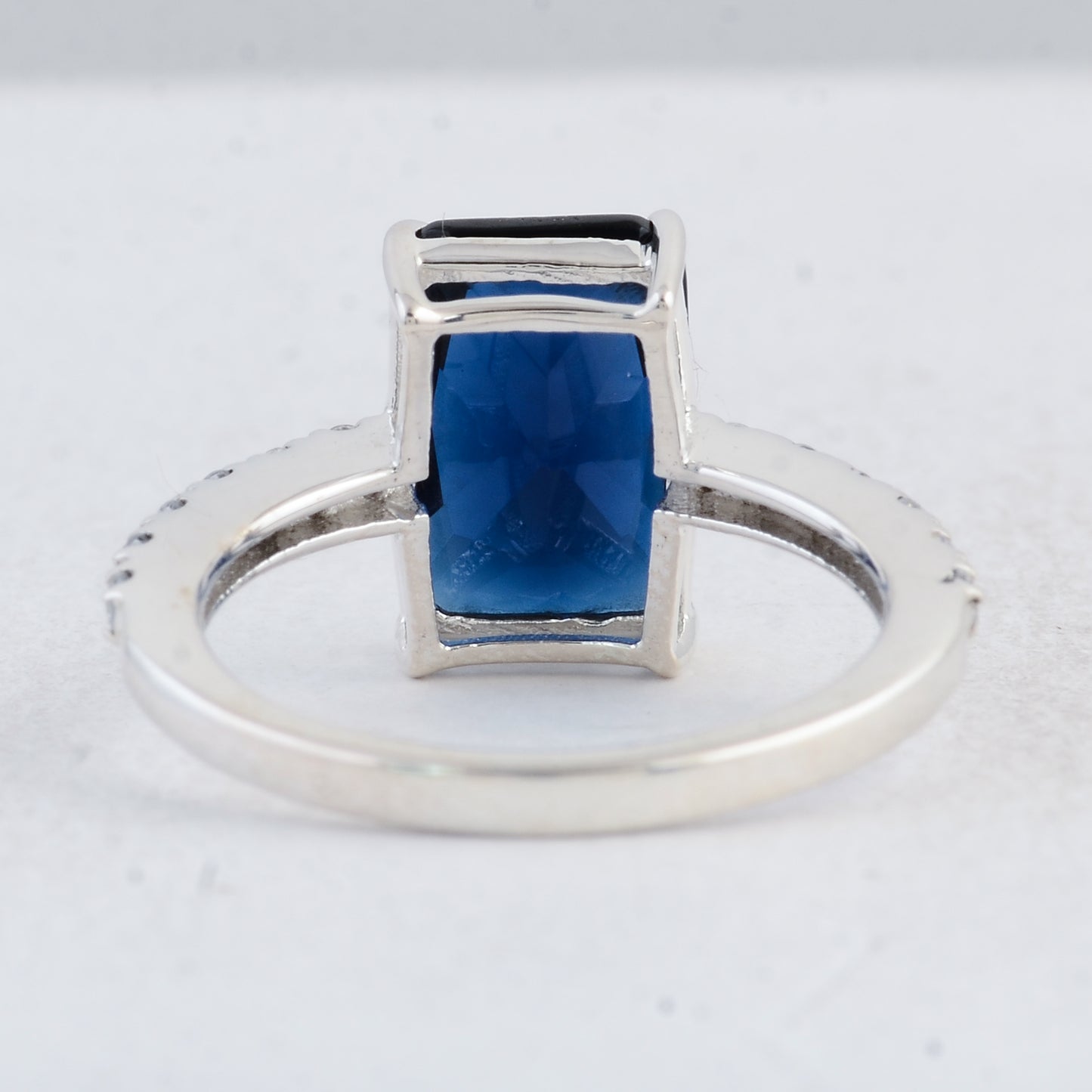 3.57 Ct Octagon Created Glass Sapphire 925 Sterling Silver Ring