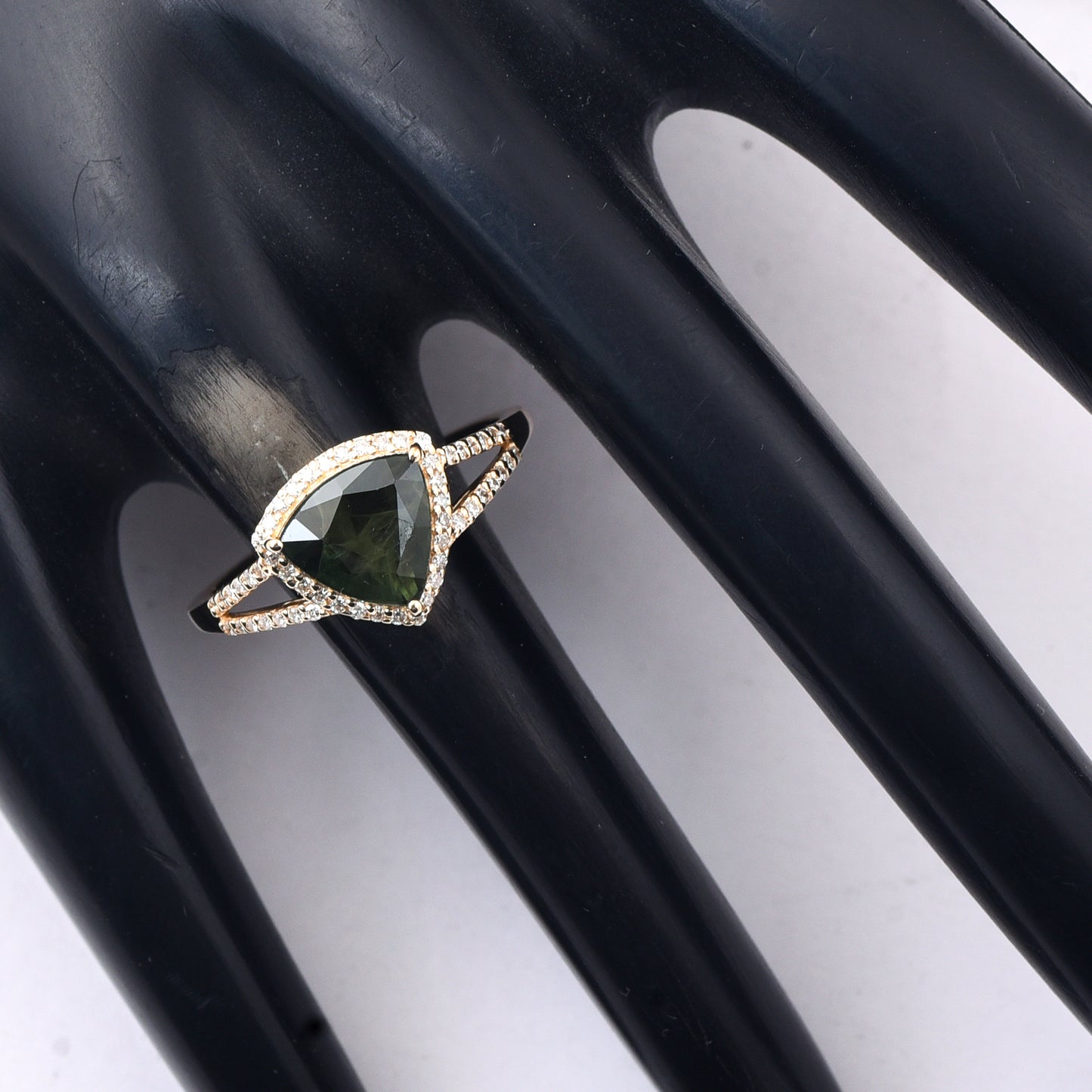 2.40 Ct Triangle Mixed Cut Natural Green Sapphire 14K Gold Ring