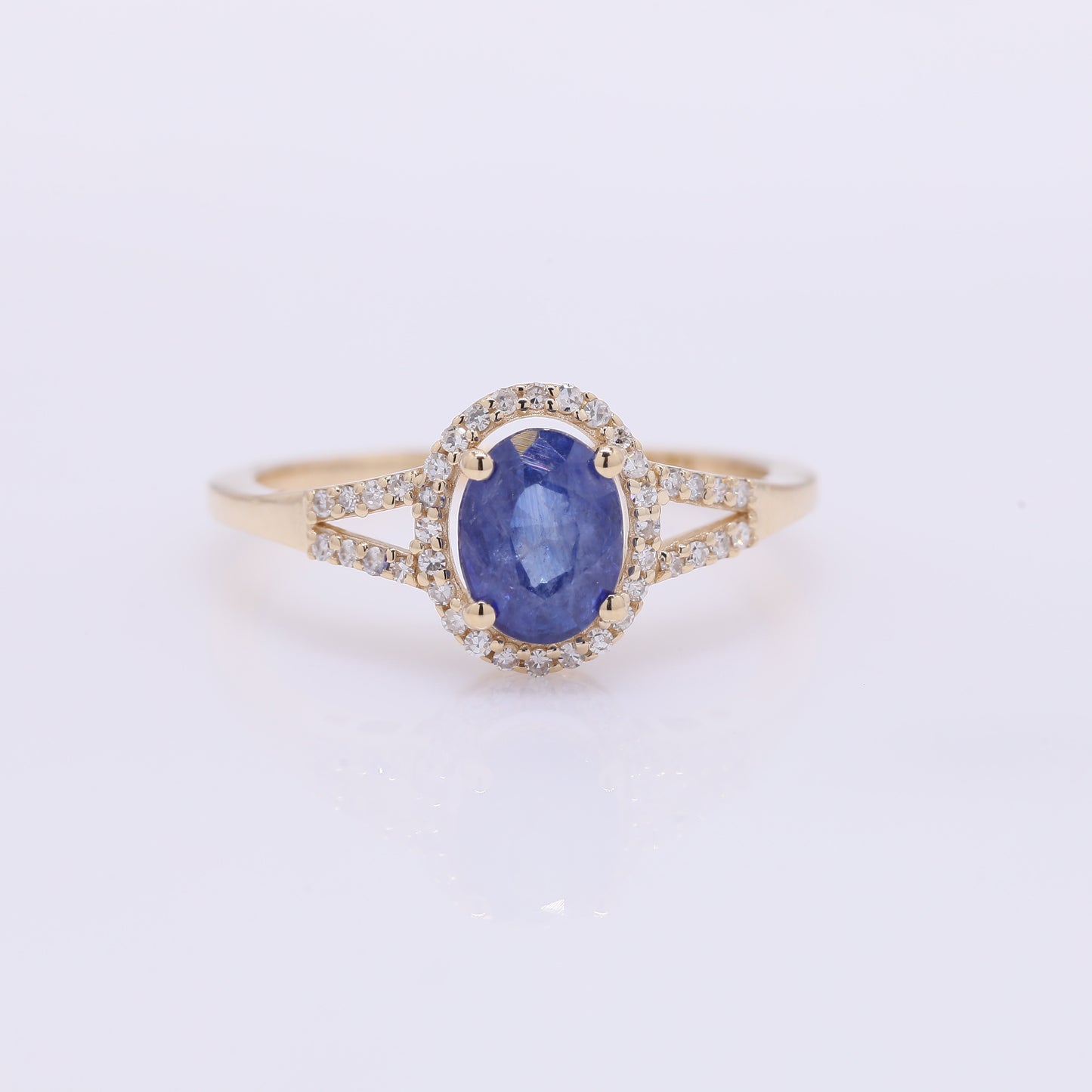 1.52 Ct Oval Mixed Cut Natural Sapphire 14K Gold Ring