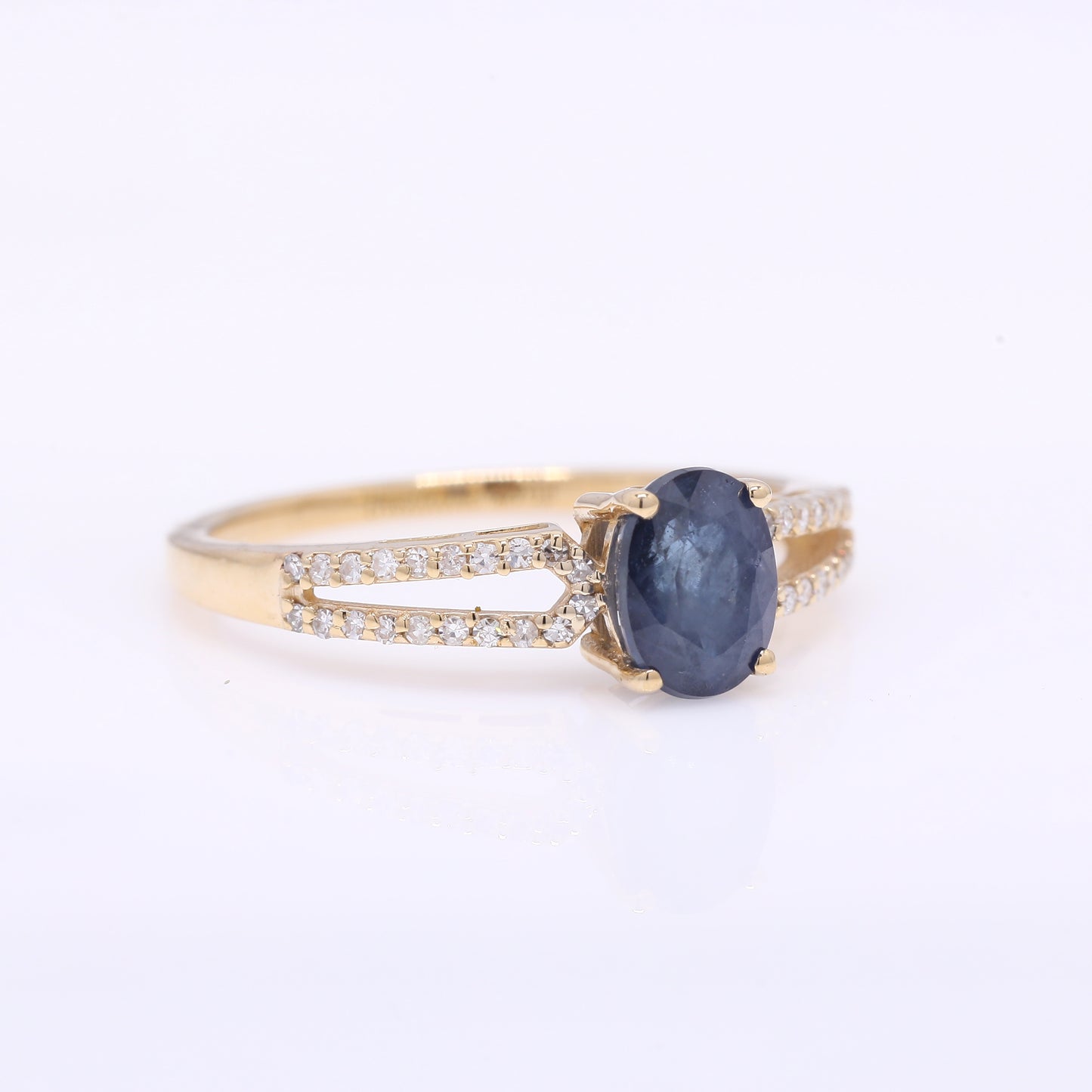 1.38 Ct Oval Mixed Cut Natural Sapphire 14K Gold Ring