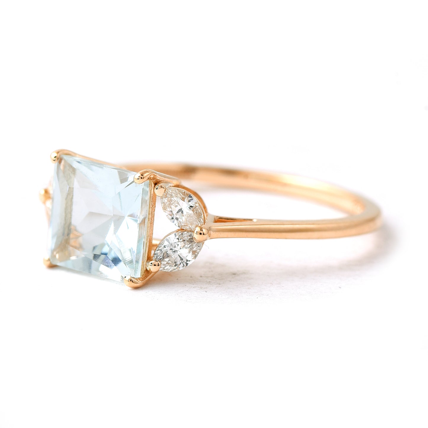 1.55 Ct Square Mixed Cut Natural Aquamarine 14K Gold Ring