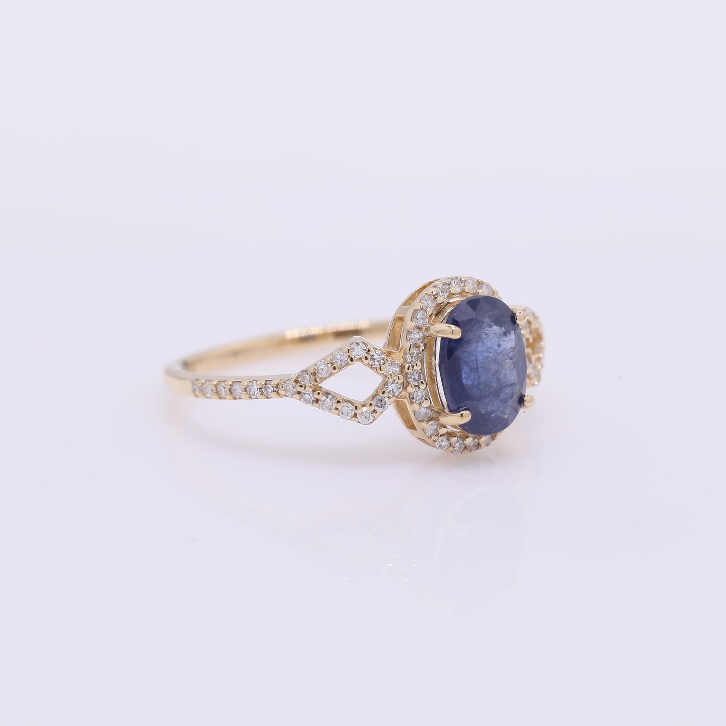 1.52 Ct Oval Mixed Cut Natural Sapphire 14K Gold Ring