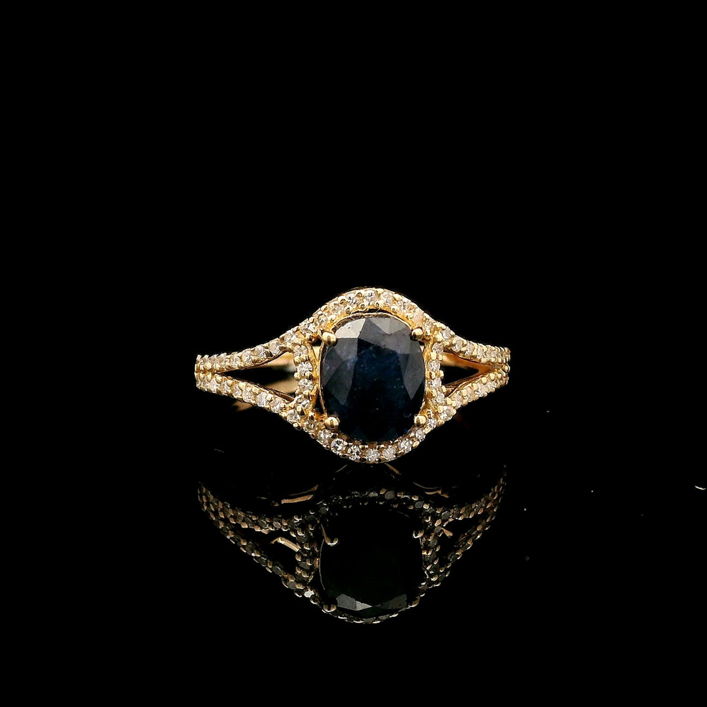 2.03 Ct Oval Mixed Cut Natural Sapphire 14K Gold Ring