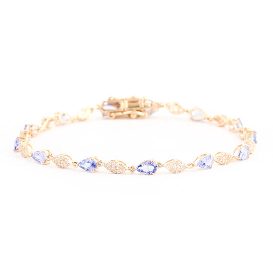 3.16 Ct Pear Tanzanite 14K Gold Bracelet