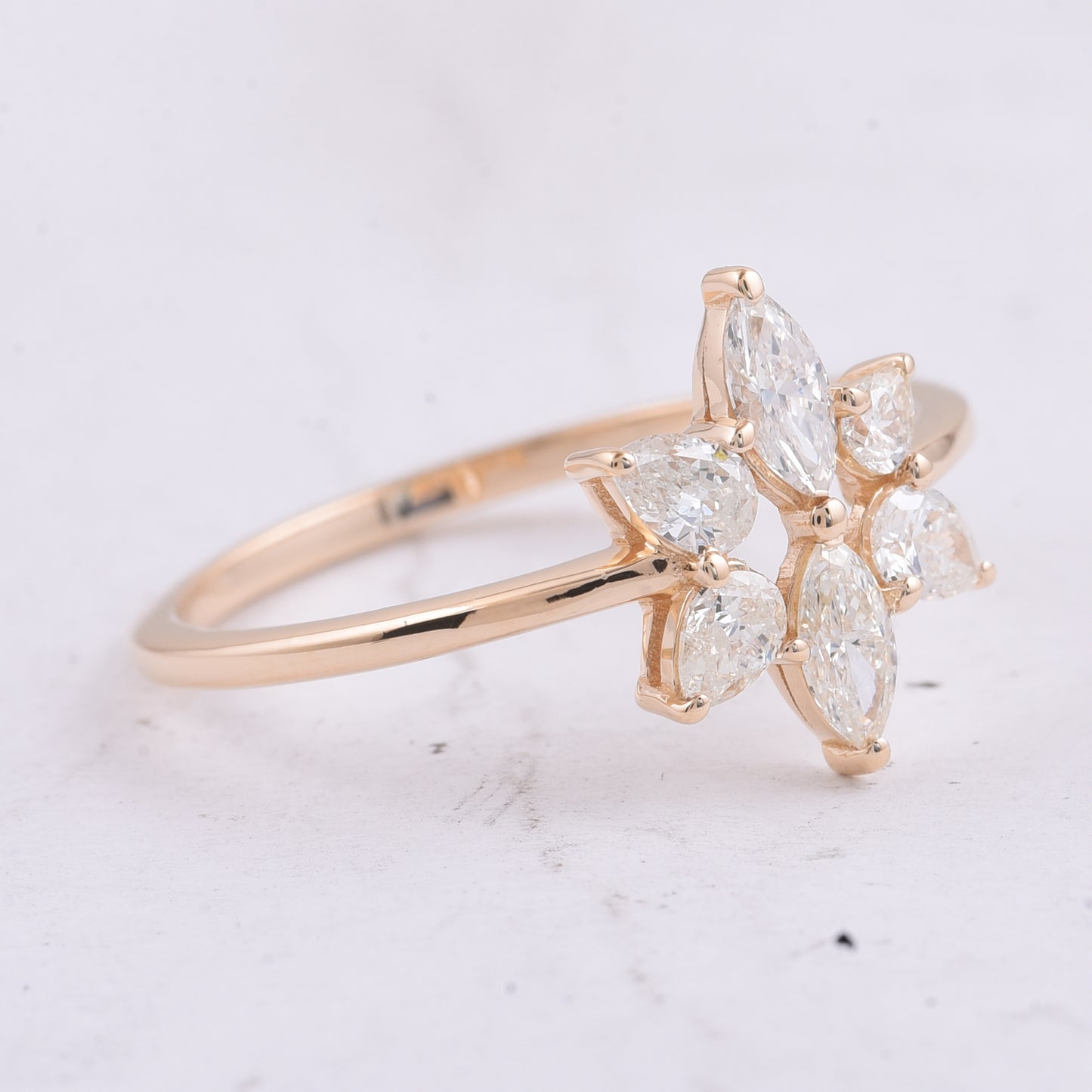 0.58 Ct Marquise, Pear Natural Diamond 14K Gold Ring