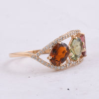 2.16 Ct Oval Natural Multi-Coloured Tourmaline 14K Gold Ring