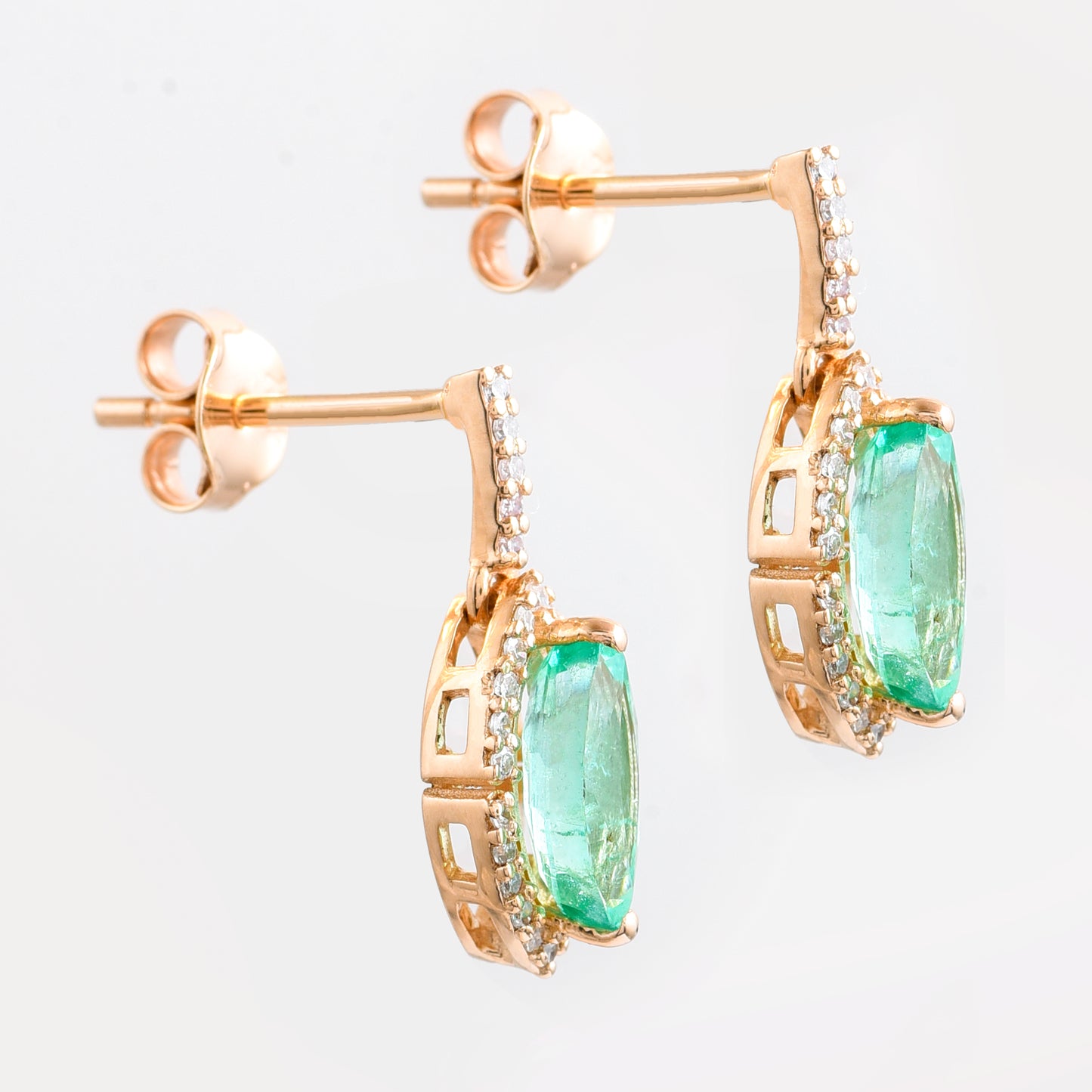 1.30 Ct Marquise Mixed Cut Natural Emerald 14K Gold Earrings