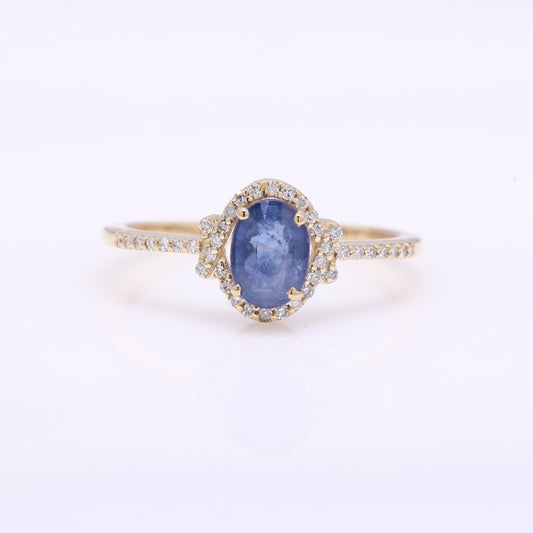 1.19 Ct Oval Mixed Cut Natural Sapphire 14K Gold Ring