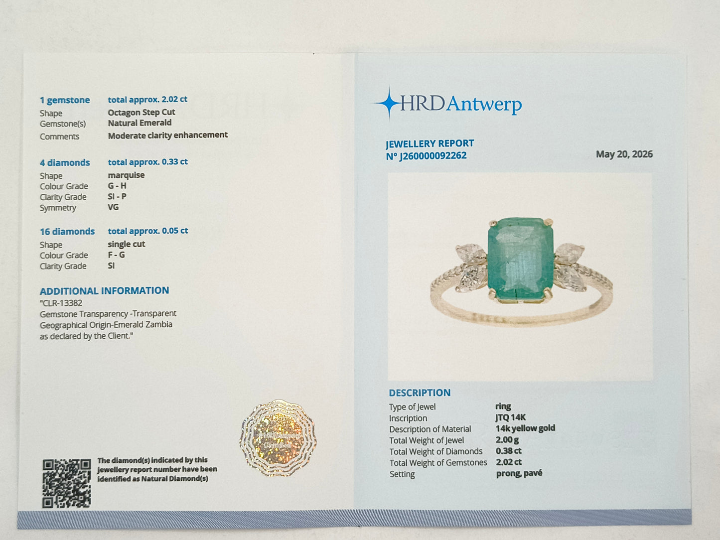 2.40 Ct Octagon Emerald 14K Gold Ring