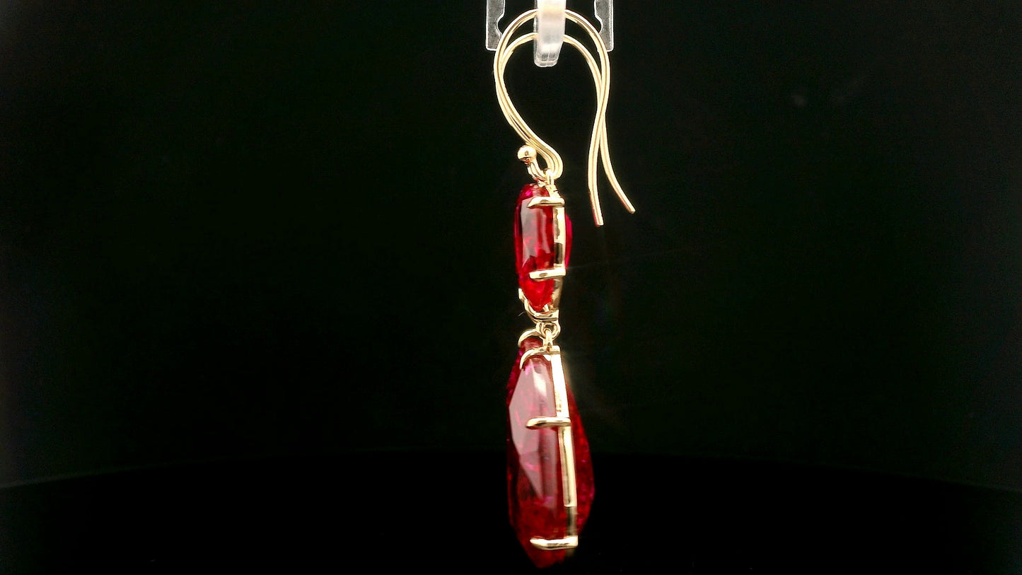 44.01 Ct Pear Lab Grown Ruby 14K Gold Earrings