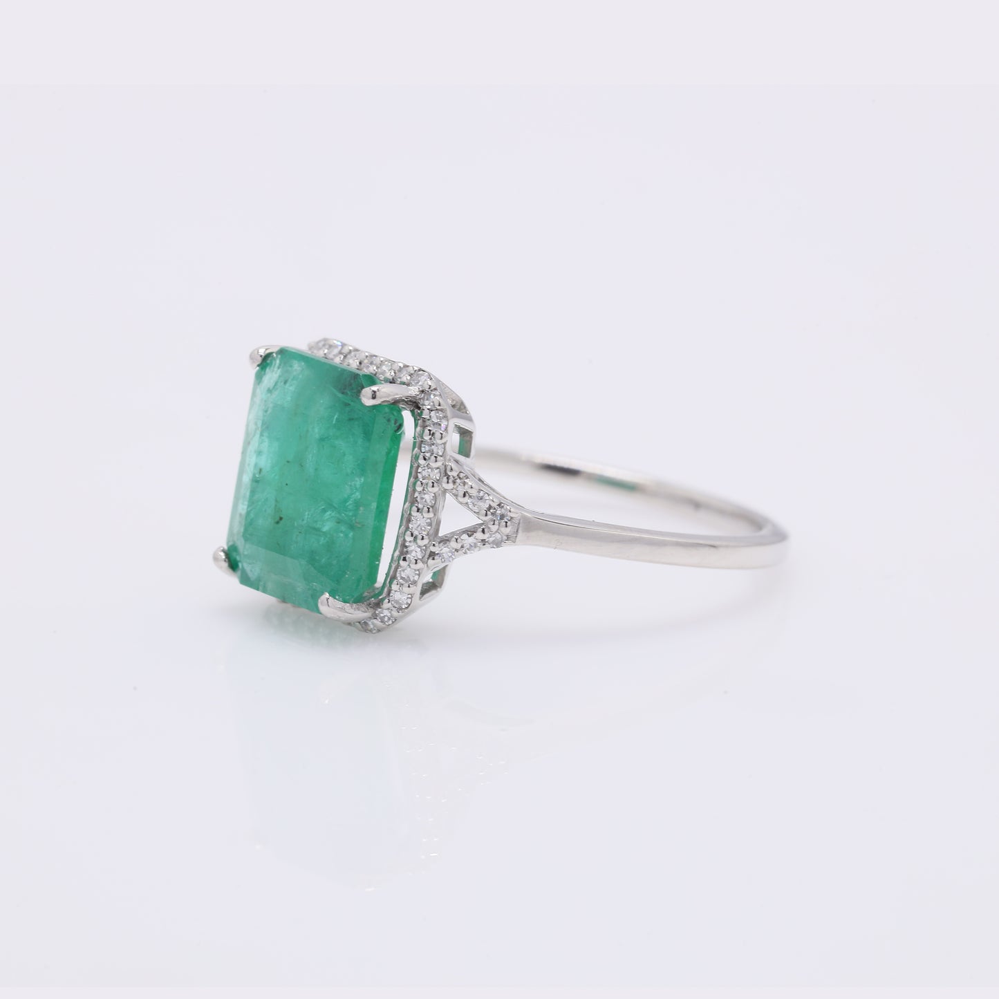 3.69 Ct Octagon Step Cut Natural Emerald 950 Platinum Ring