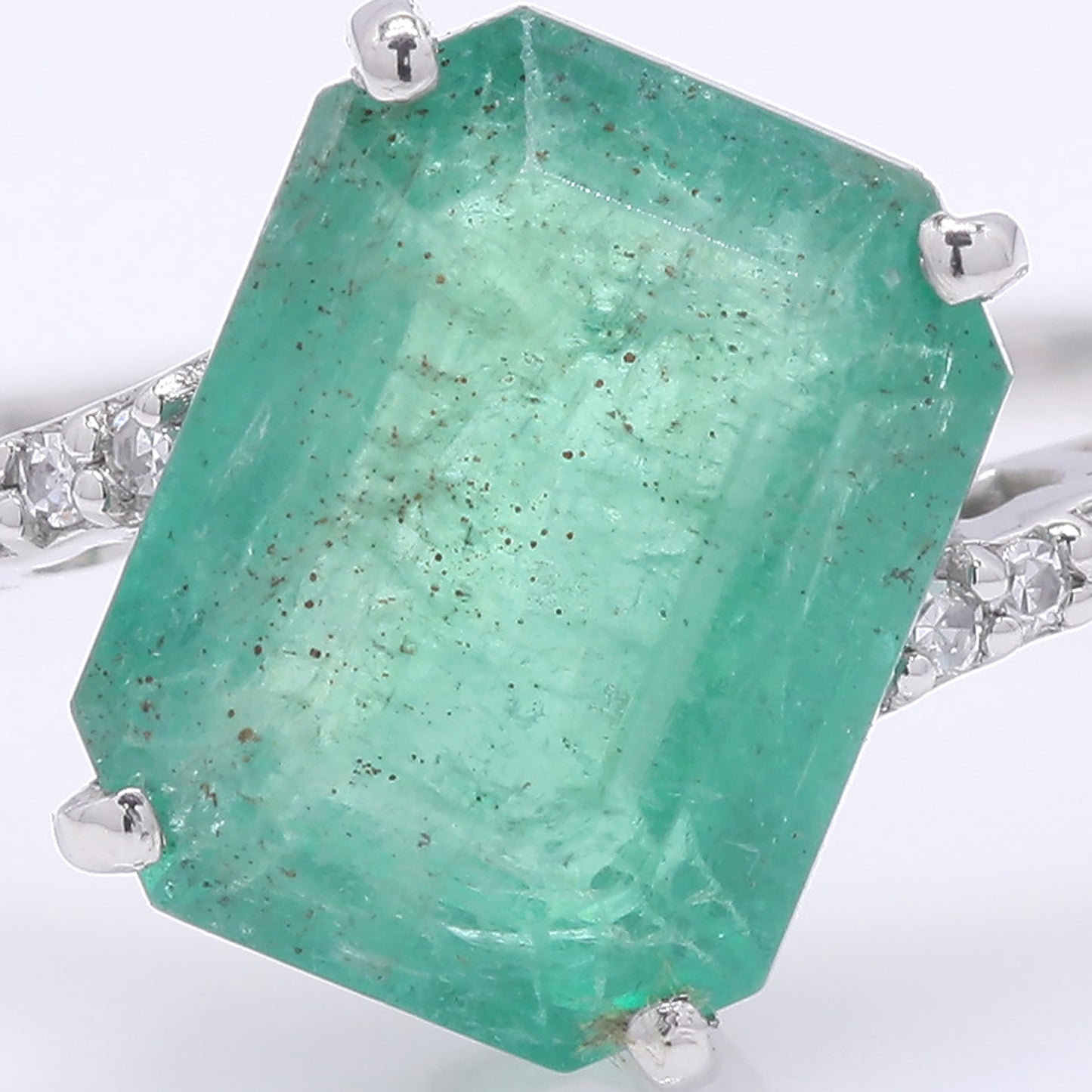 2.34 Ct Octagon Step Cut Natural Emerald 950 Platinum Ring
