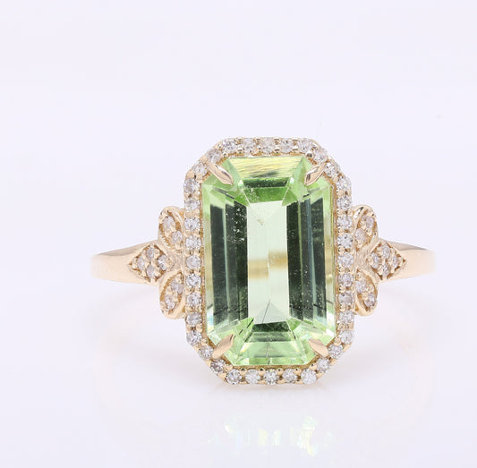 3.58 Ct Octagon Step Cut Natural Peridot 14K Gold Ring
