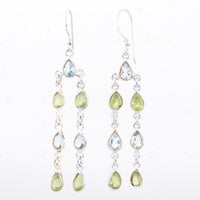 10.70 Ct Peridot, Blue Topaz 925 Sterling Silver Earrings