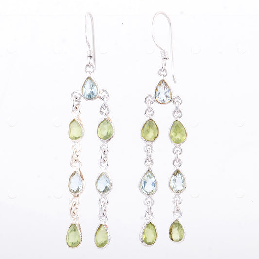 10.70 Ct Peridot, Blue Topaz 925 Sterling Silver Earrings