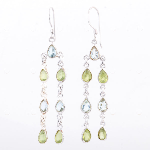 10.70 Ct Peridot, Blue Topaz 925 Sterling Silver Earrings