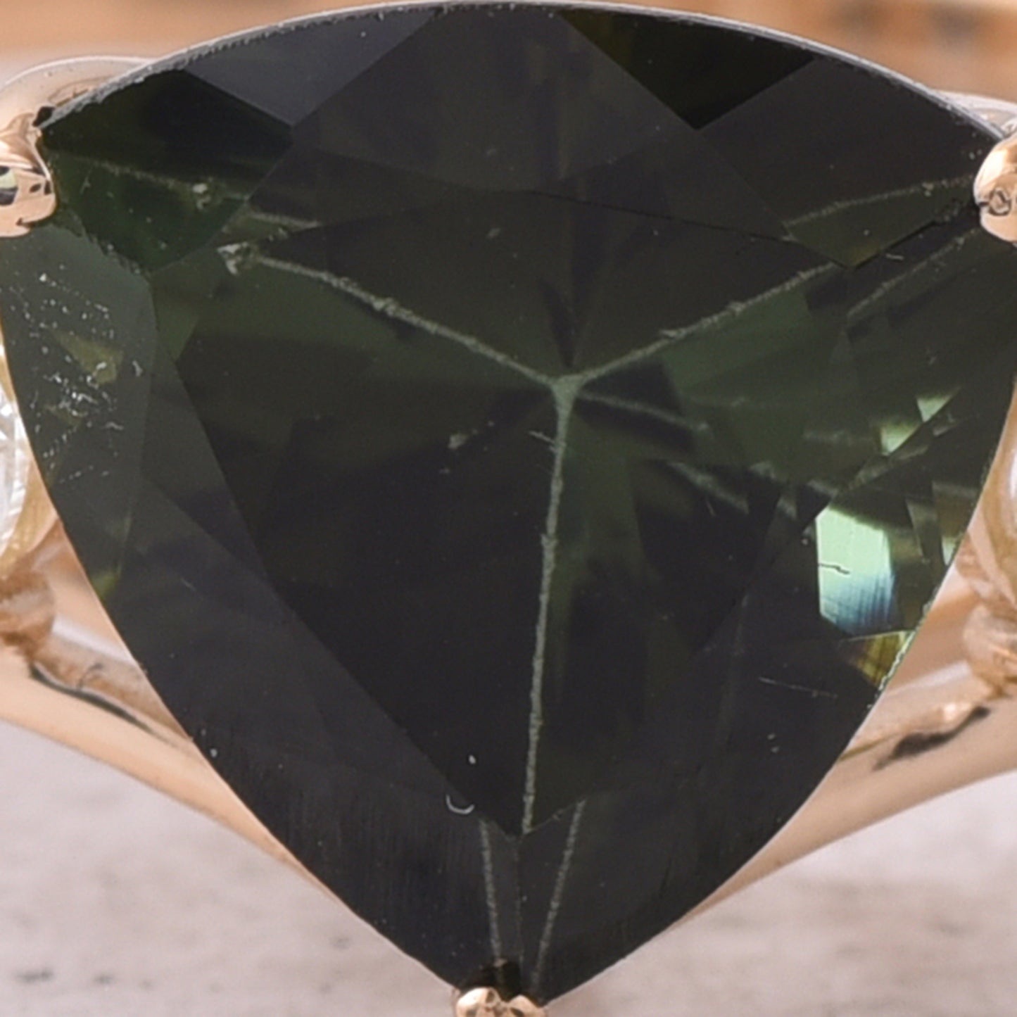 2.40 Ct Triangle Natural Green Tourmaline 14K Gold Ring