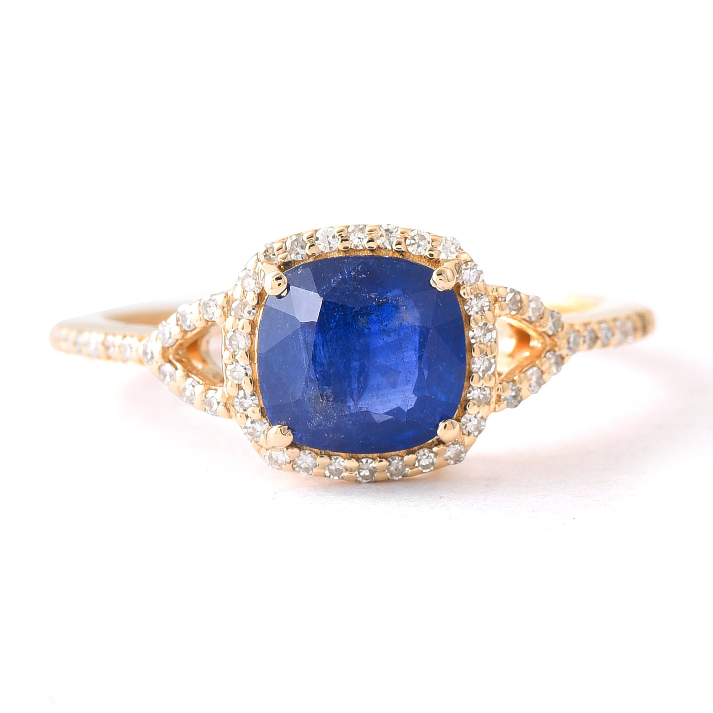 1.91 Ct Cushion Mixed Cut Natural Sapphire 14K Gold Ring