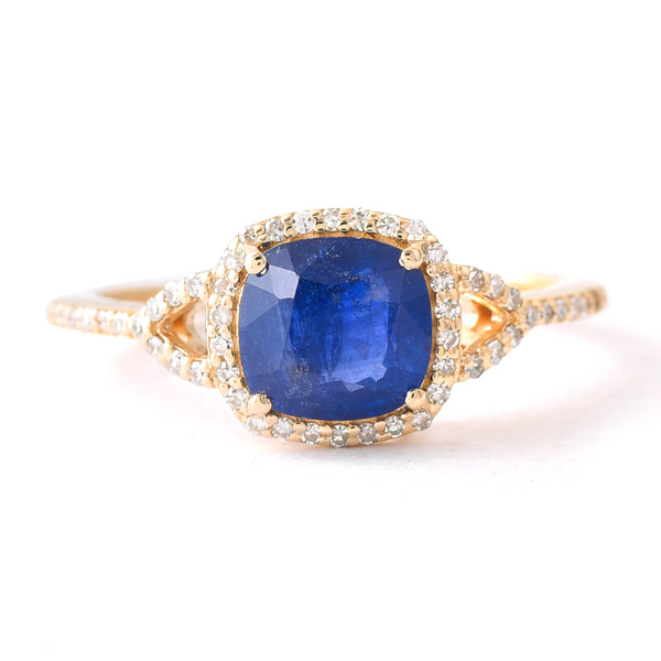 1.91 Ct Cushion Mixed Cut Natural Sapphire 14K Gold Ring