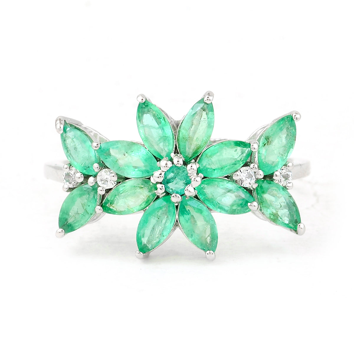 1.54 Ct Marquise Mixed Cut, Round Mixed Cut Natural Emerald 950 Platinum Ring
