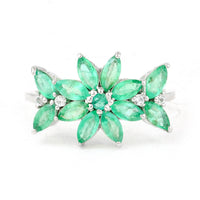 1.54 Ct Marquise Mixed Cut, Round Mixed Cut Natural Emerald 950 Platinum Ring