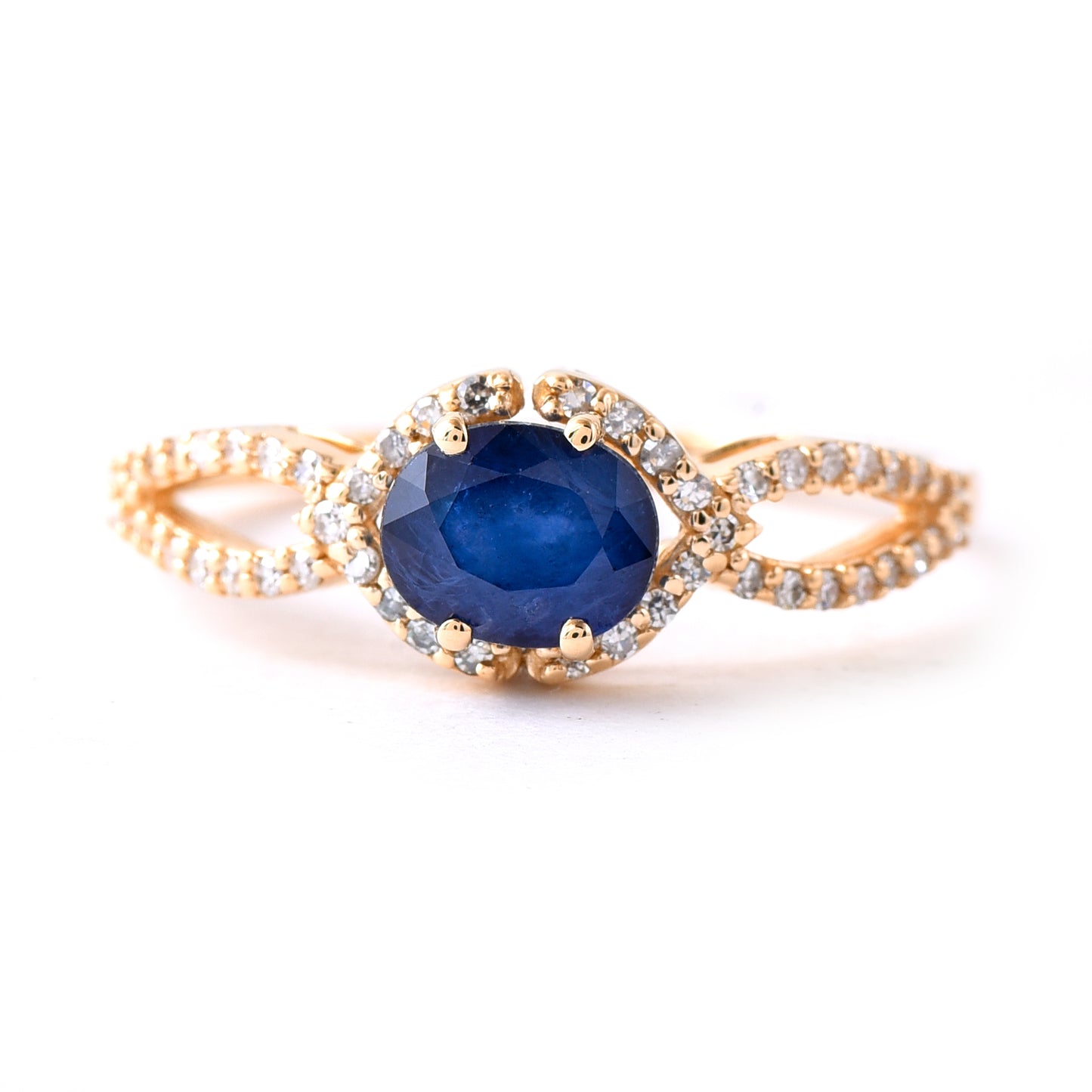 1.20 Ct Oval Mixed Cut Natural Sapphire 14K Gold Ring