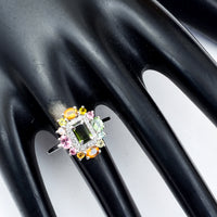 1.51 Ct Octagon Step Cut, Oval Mixed Cut, Round Mixed Cut Natural Multi-Coloured Tourmaline 950 Platinum Ring