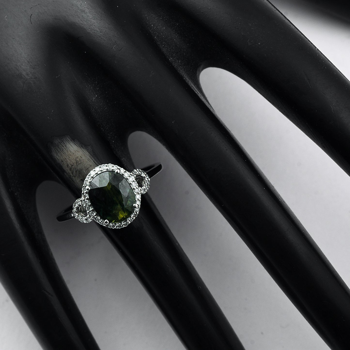 3.27 Ct Oval Mixed Cut Natural Green Sapphire 950 Platinum Ring
