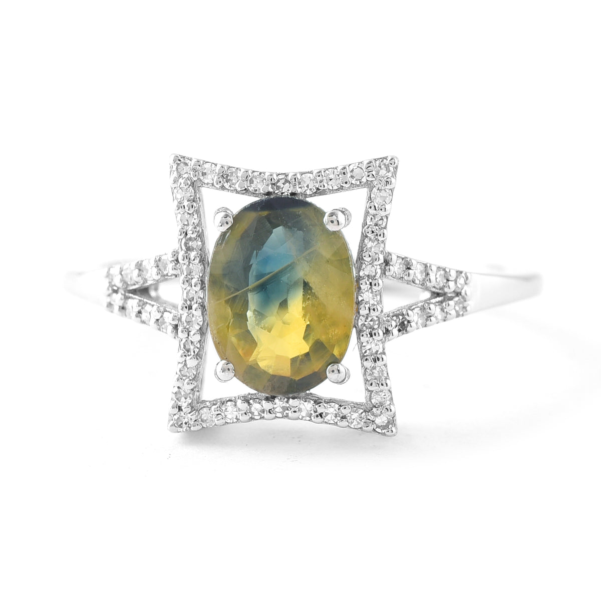 1.80 Ct Oval Mixed Cut Natural Bi-Coloured Sapphire 950 Platinum Ring