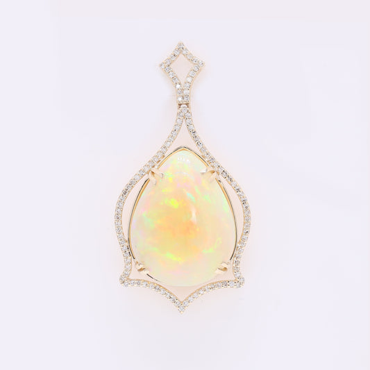 21.97 Ct Pear Cabochon Natural Opal 14K Gold Pendant