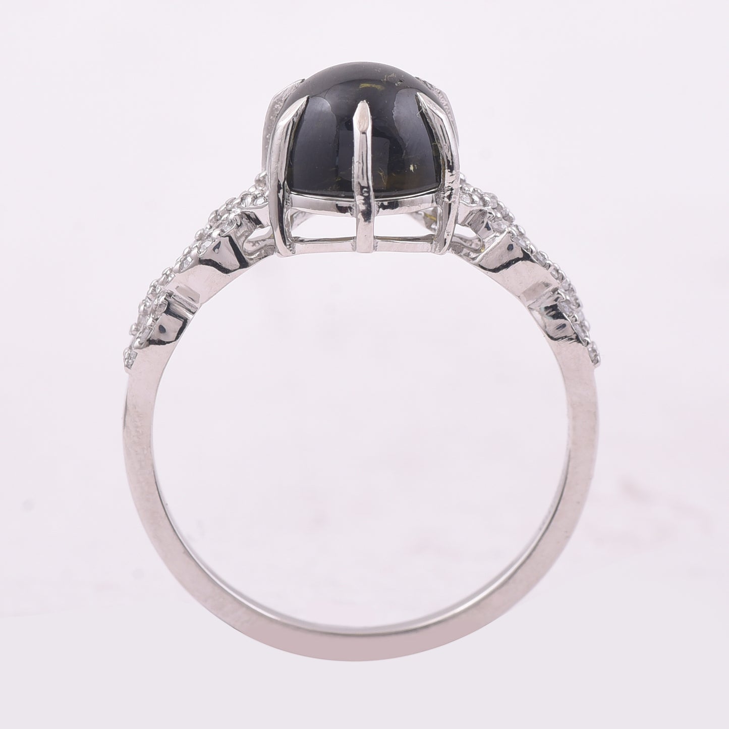 2.93 Ct Round Cabochon Cut Natural Green Tourmaline 950 Platinum Ring