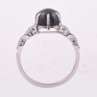 2.93 Ct Round Cabochon Cut Natural Green Tourmaline 950 Platinum Ring