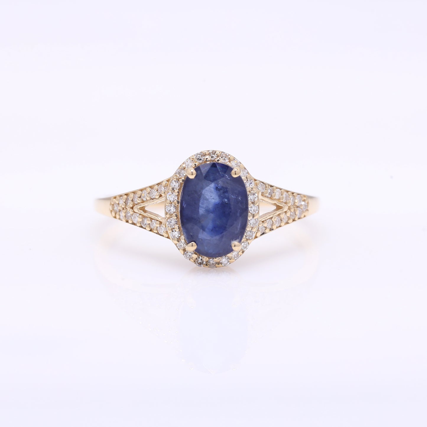1.90 Ct Oval Mixed Cut Natural Sapphire 14K Gold Ring