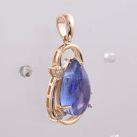 3.66 Ct Pear Cabochon Natural Tanzanite 14K Gold Pendant