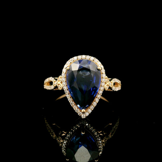 4.73 Ct Pear Mixed Cut Lab Grown Sapphire 14K Gold Ring